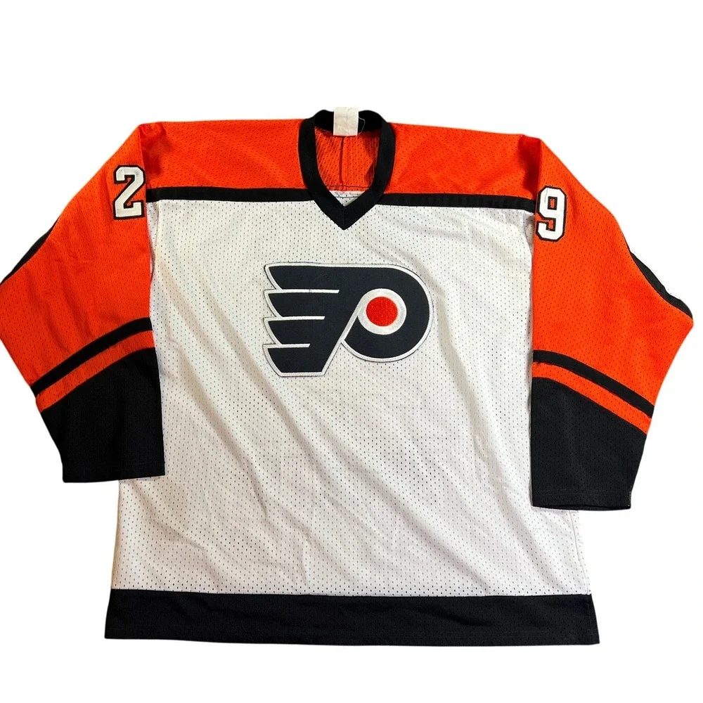 CCM Philadelphia Flyers Hockey Jersey Mens XL White Orange Vintage NHL 29 Mesh